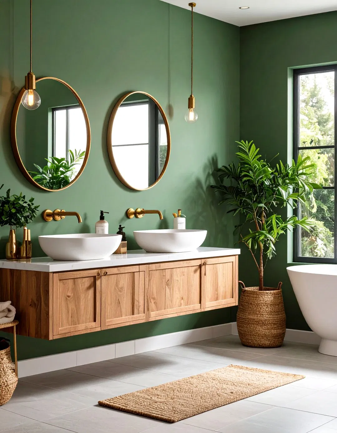 Sage Green Bathroom with Brass Fixtures