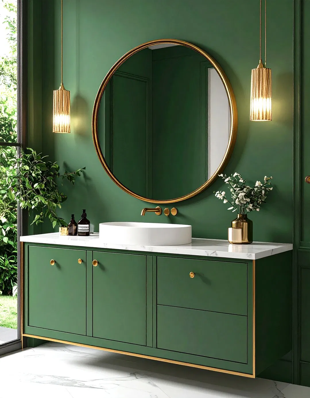 Sage Green Powder Room with Gold Hardware