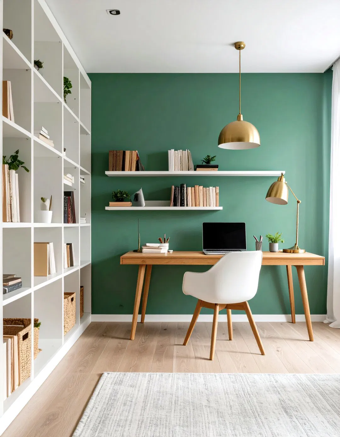 Sage Green Study with Built-in Bookshelves