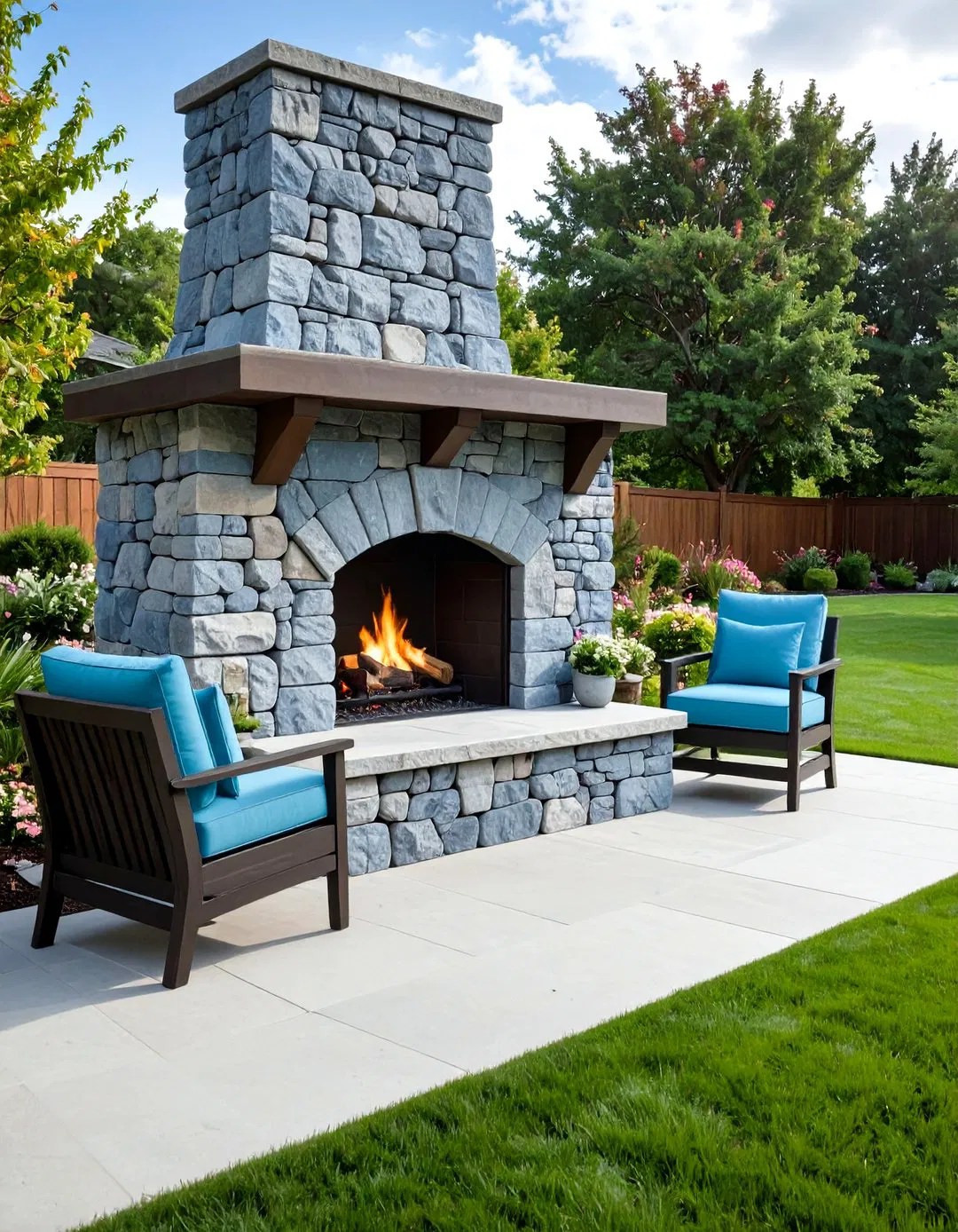 Limestone Outdoor Fireplace with Rustic Elegance