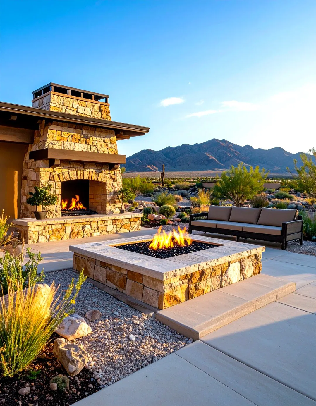 Sandstone Outdoor Fireplace with Golden Hues