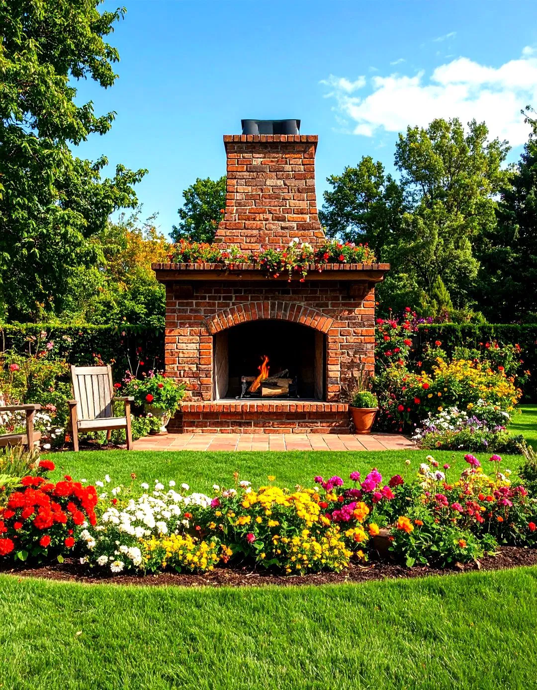 Weathered Brick Outdoor Fireplace with Vintage Appeal