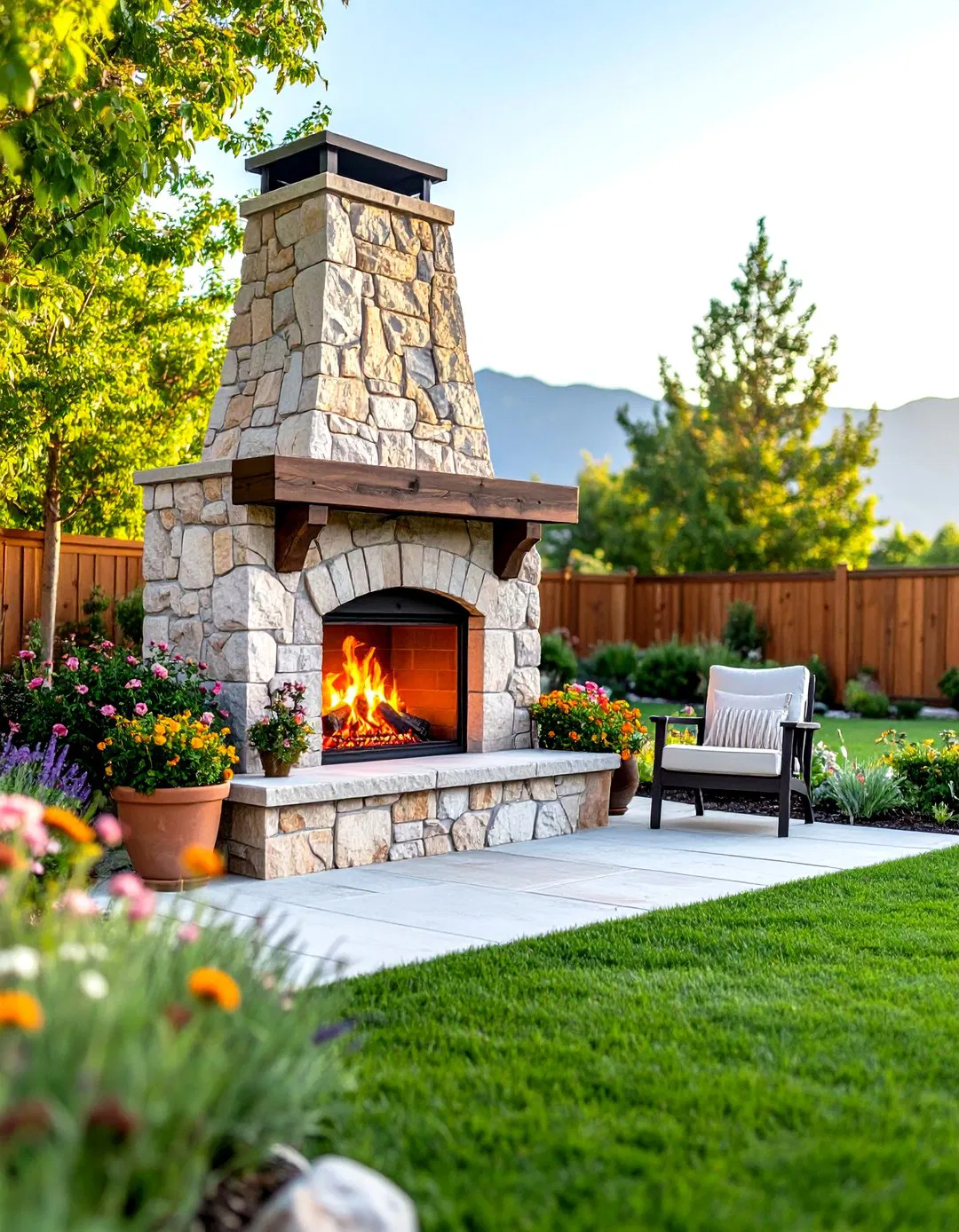 Freestanding Rustic Outdoor Fireplace with Flexible Placement
