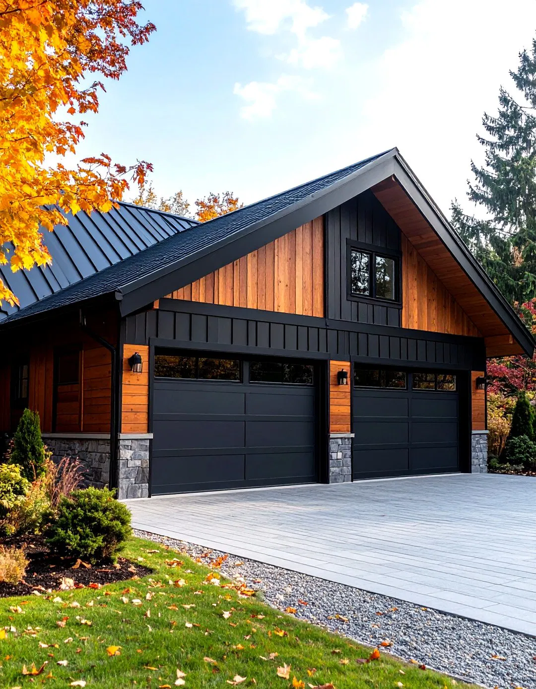 Black Metal and Wood Garage - Rustic Garage Ideas