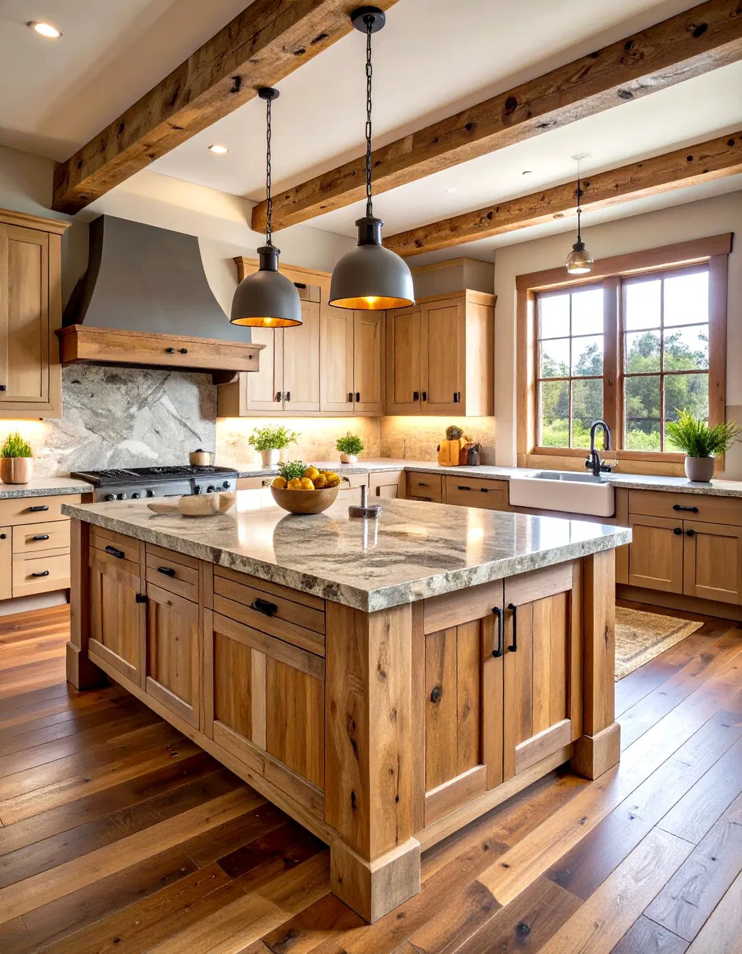 Stone Top Rustic Kitchen Island