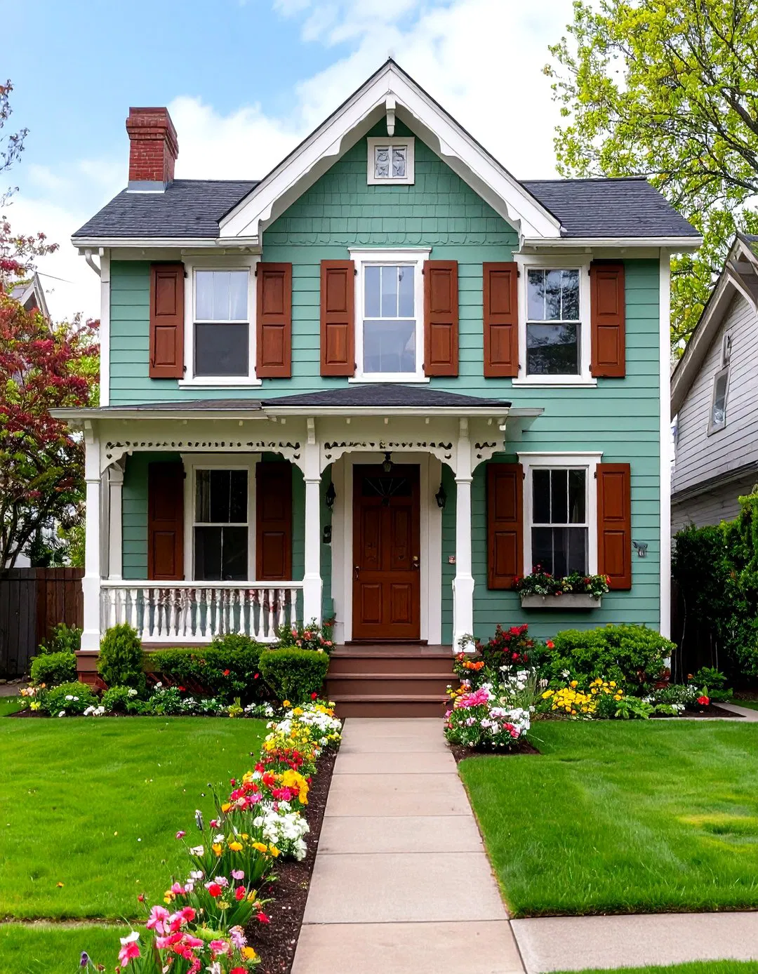 Victorian Cottage with Brown Wooden Shutters