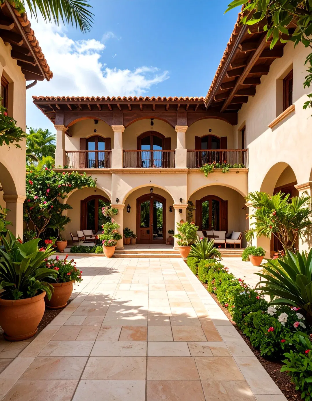 Mediterranean Villa with Sage Green Stucco and Brown Trim