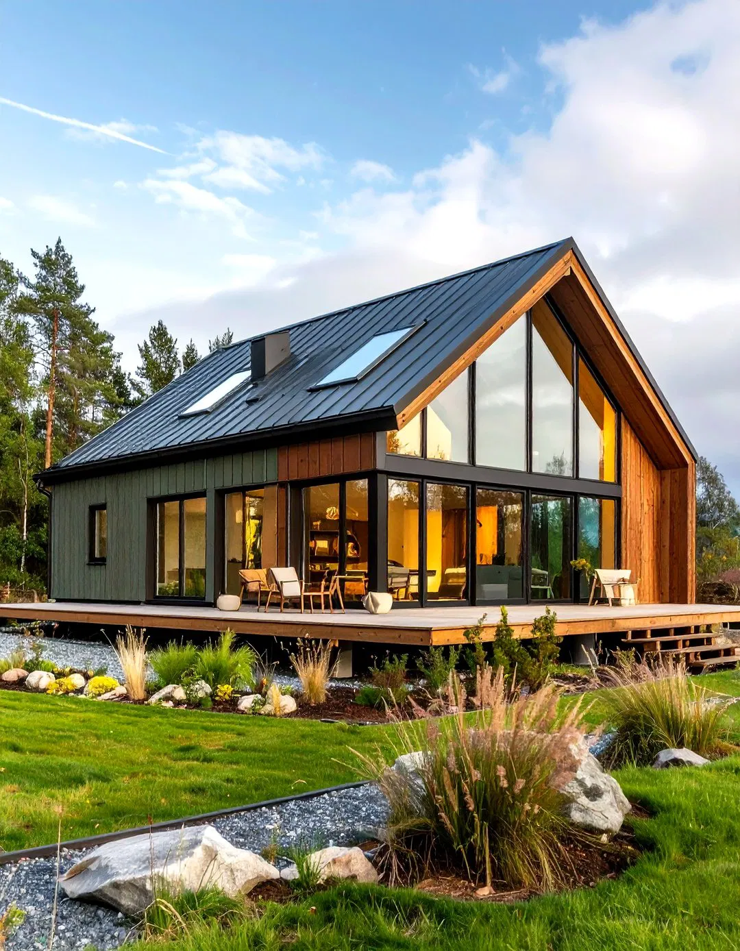 Scandinavian Minimalist Home with Sage Green Siding and Brown Trim