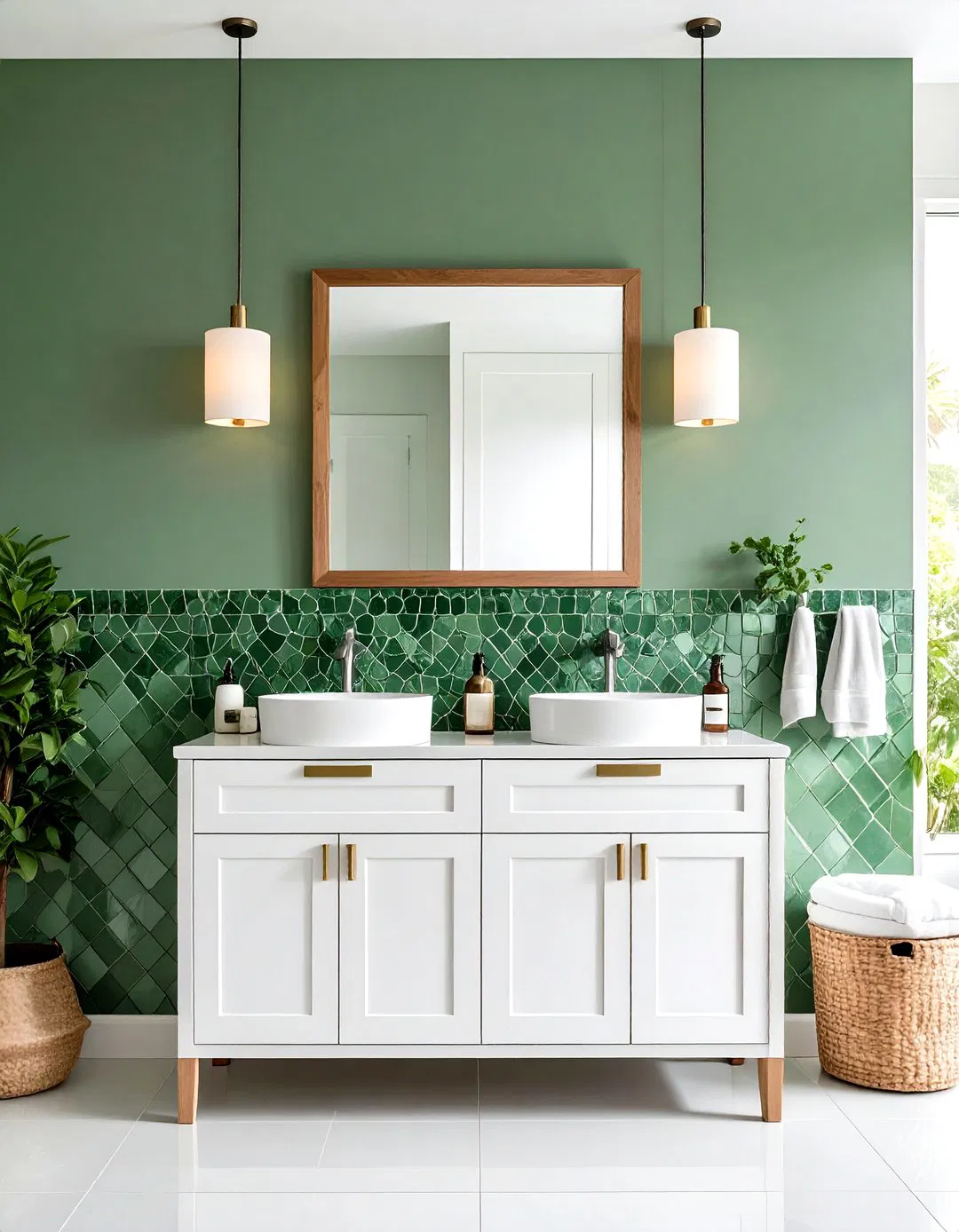 Sage Green Mosaic Tile Backsplash - 24 Sage Green Bathroom Ideas