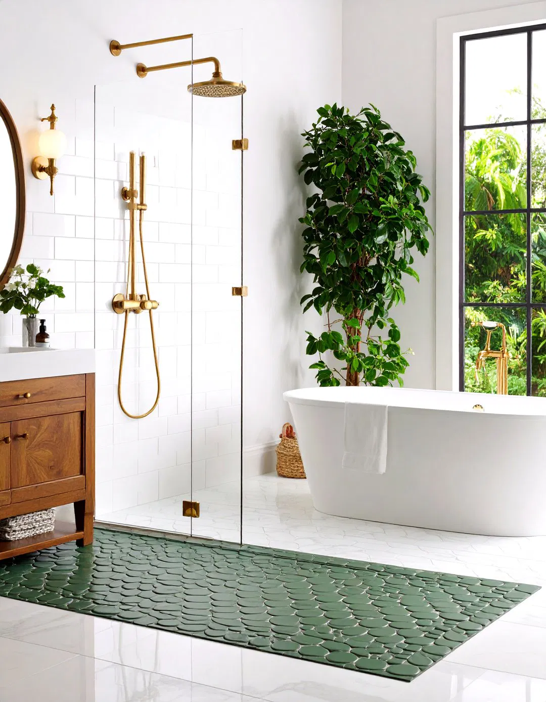 Sage Green Penny Round Tiles - 24 Sage Green Bathroom Ideas