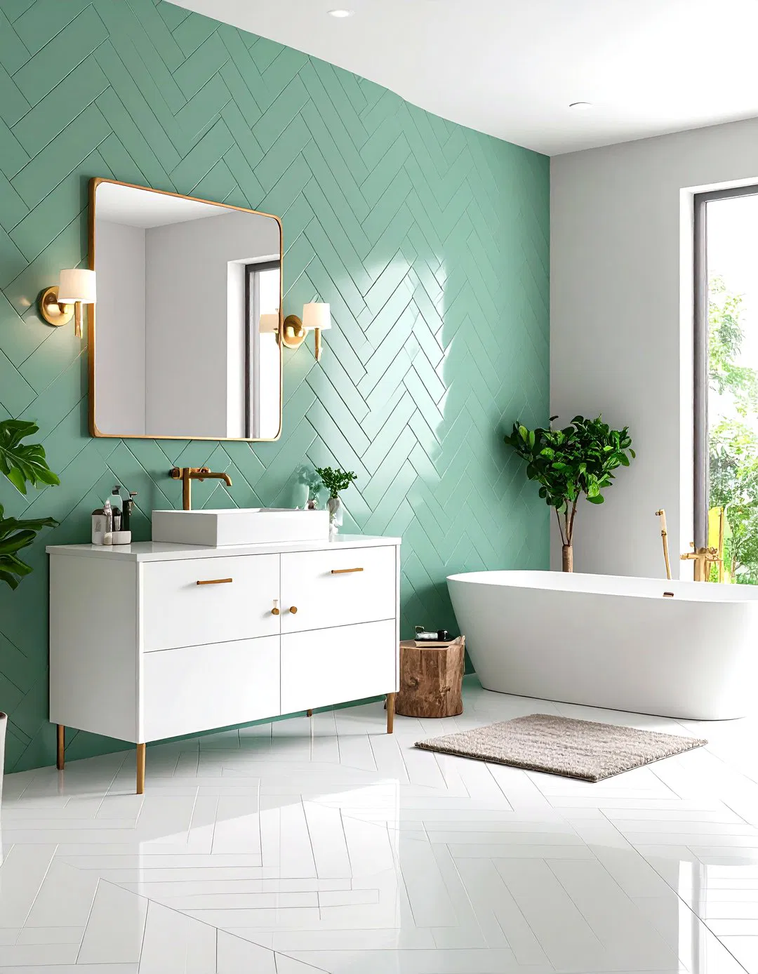 Sage Green Herringbone Pattern Tiles - 24 Sage Green Bathroom Ideas