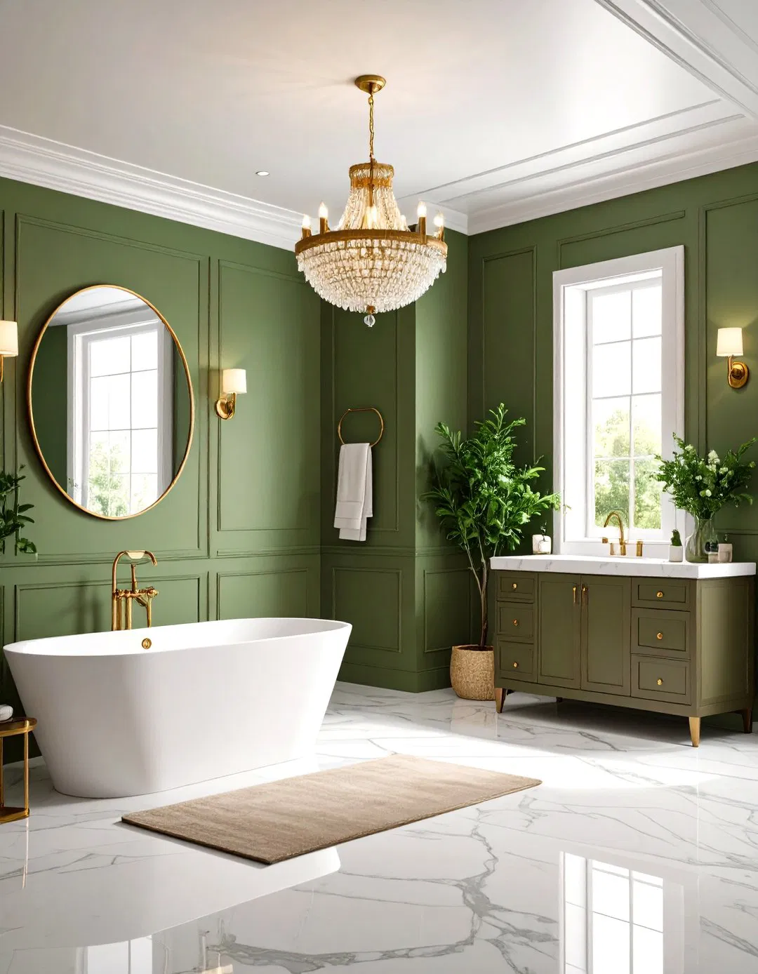 Sage Green Color Drenched Bathroom - 24 Sage Green Bathroom Ideas
