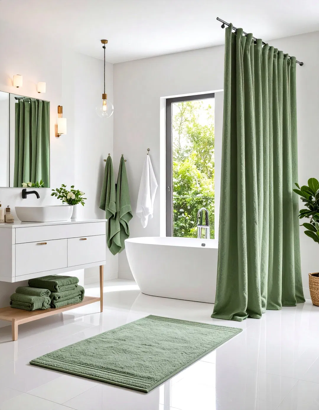 Sage Green Textile Coordination - 24 Sage Green Bathroom Ideas
