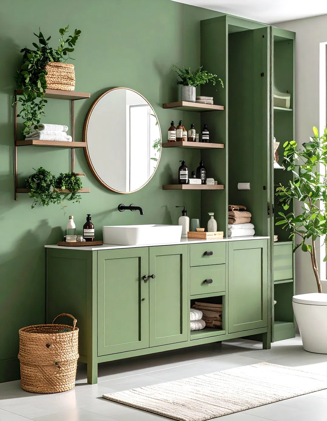 Sage Green Built In Storage Solutions - 24 Sage Green Bathroom Ideas