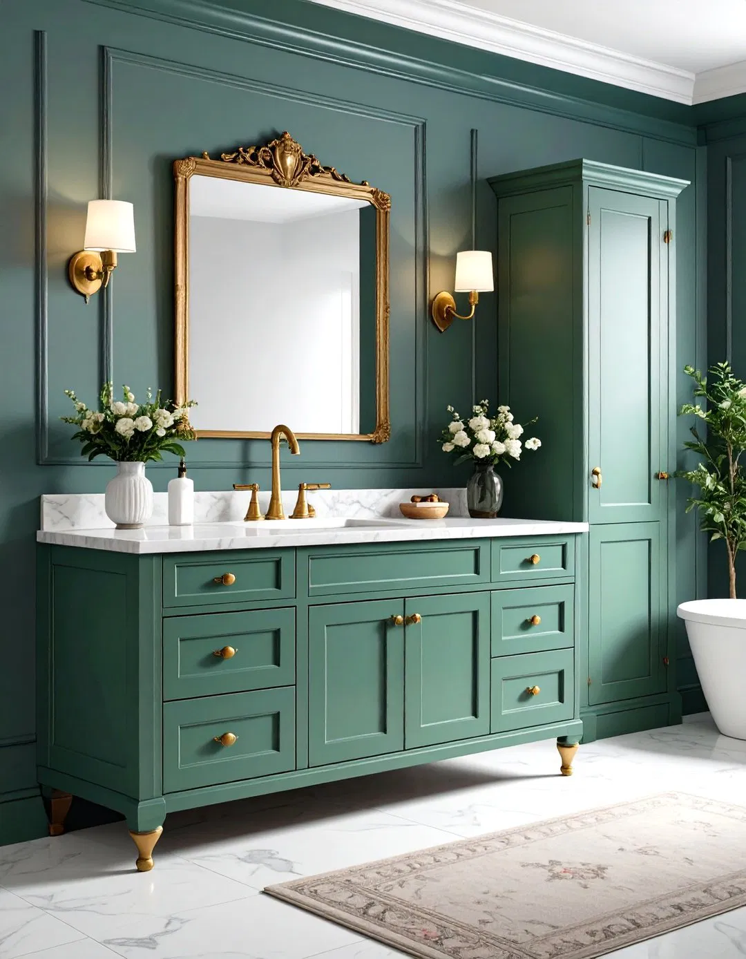Sage Green Vintage Style Cabinet - 24 Sage Green Bathroom Ideas