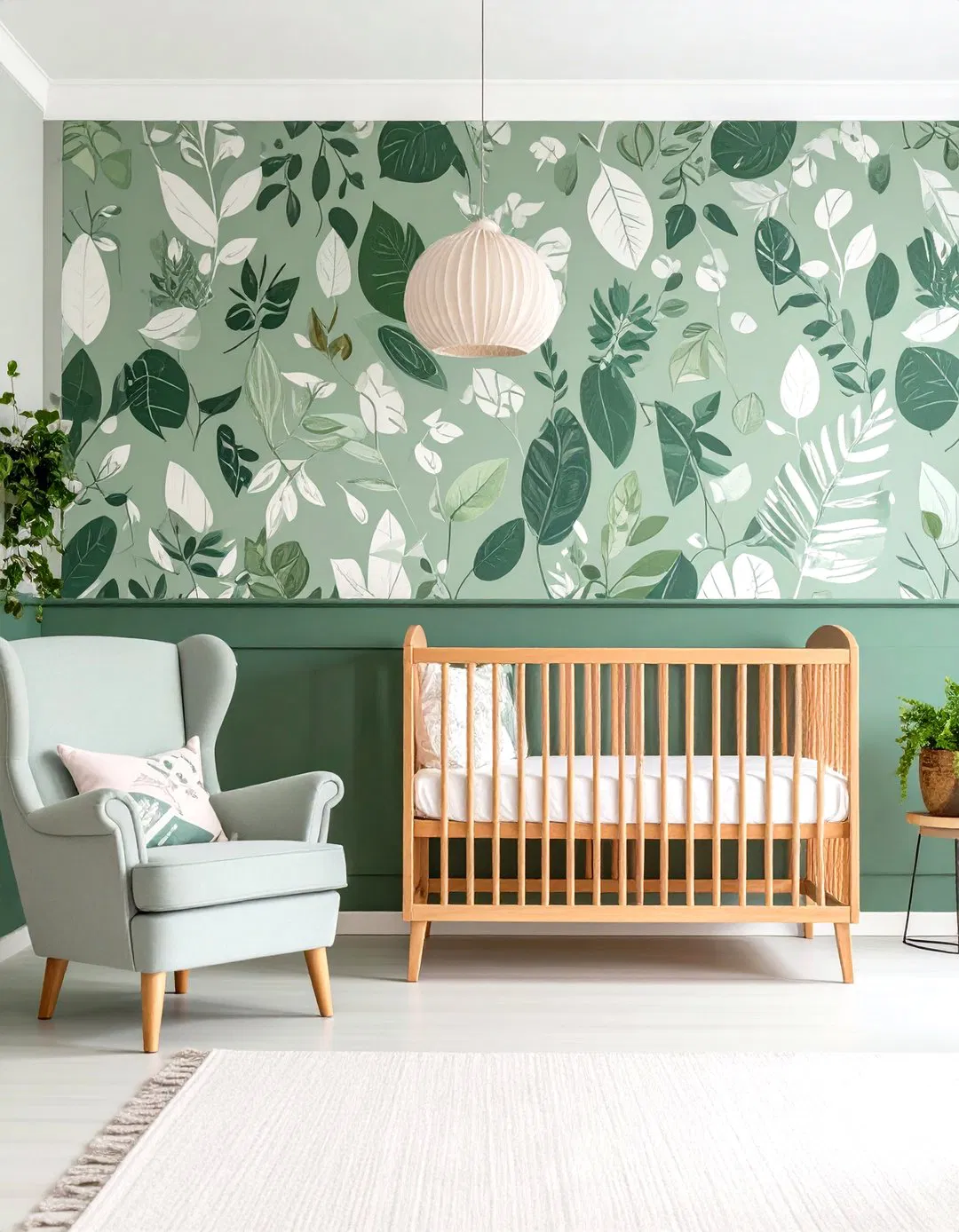 Botanical Mural Accent Wall - Sage Green Nursery Ideas