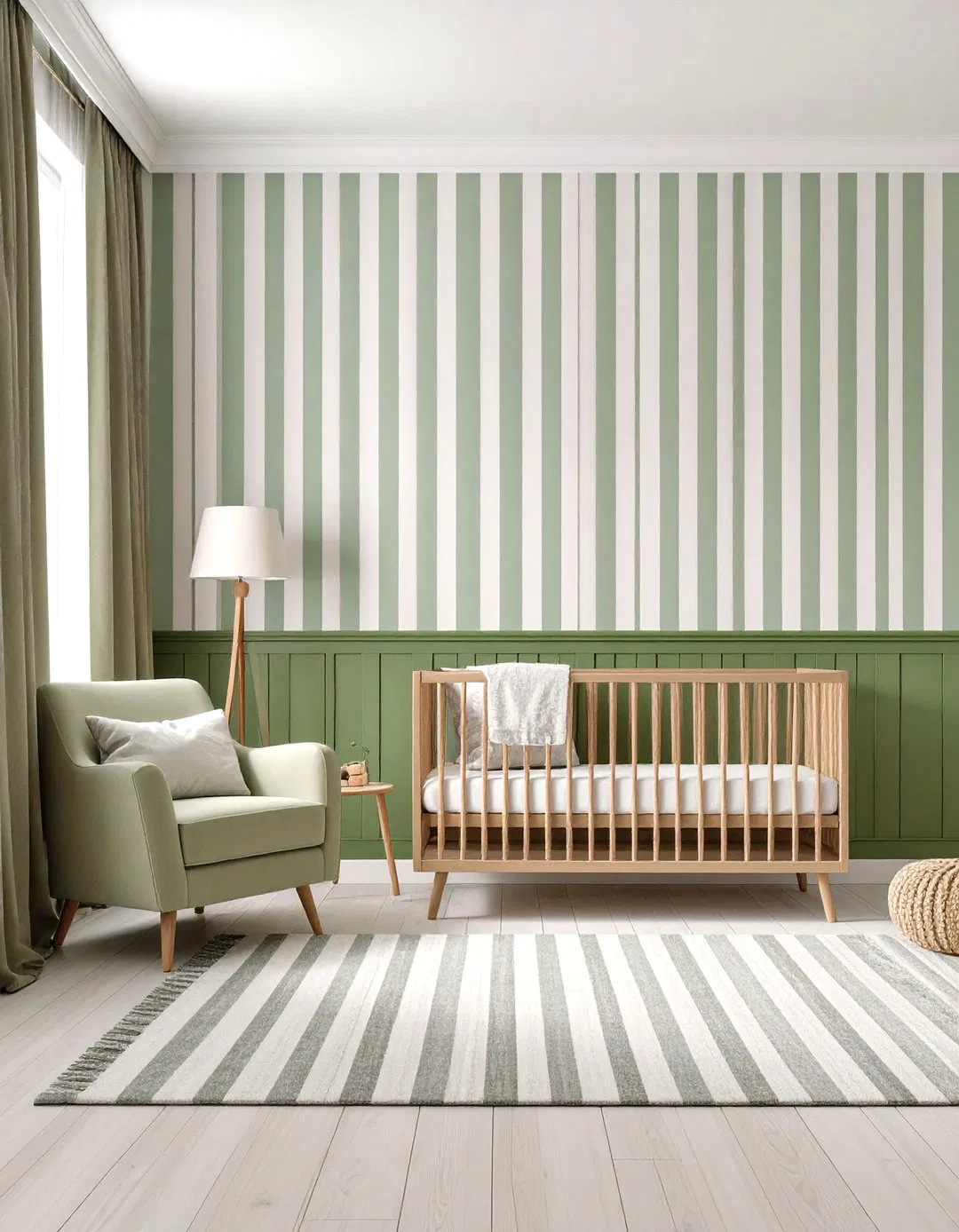 Striped Wall Accents - Sage Green Nursery Ideas