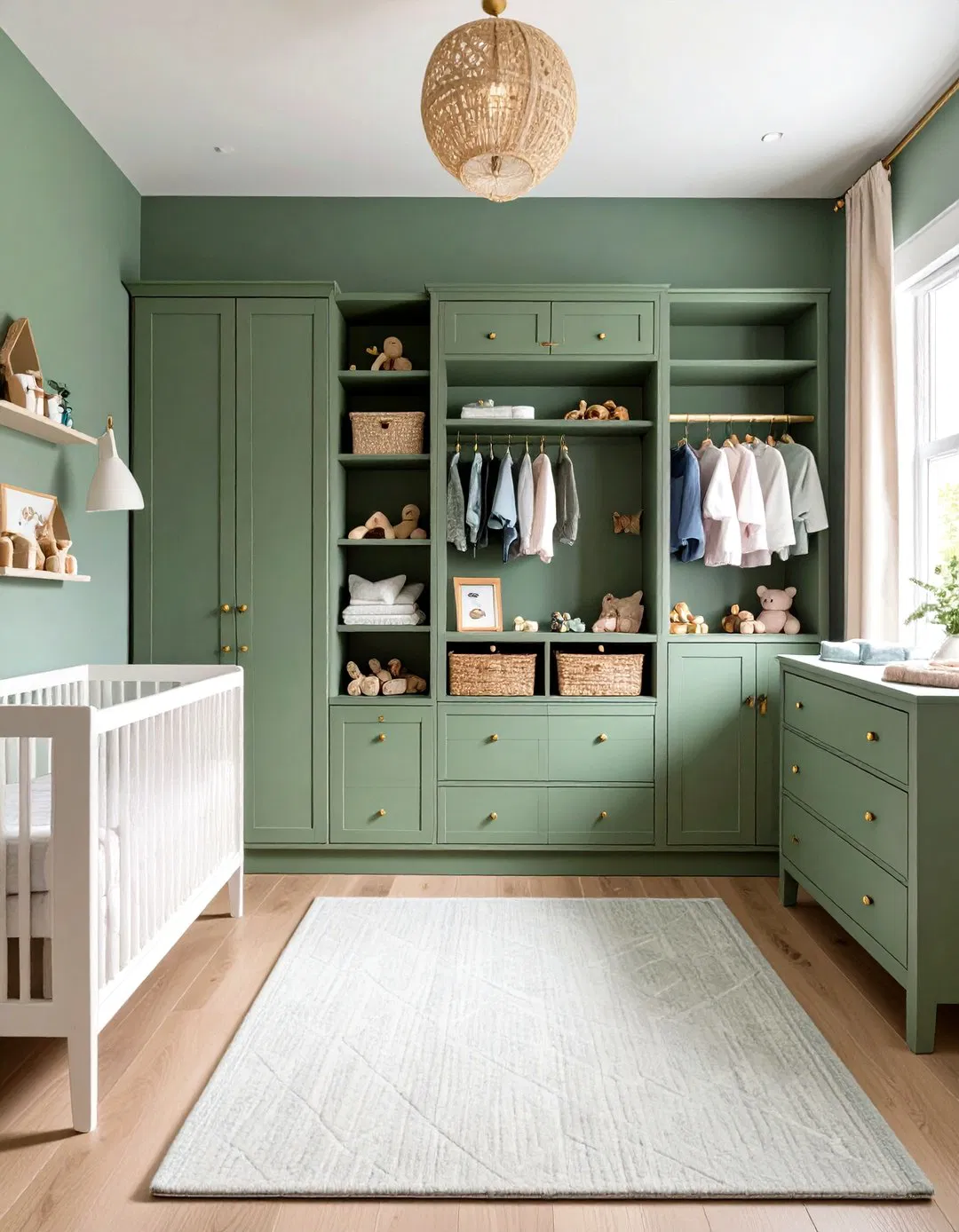 Custom Built-In Storage - Sage Green Nursery Ideas