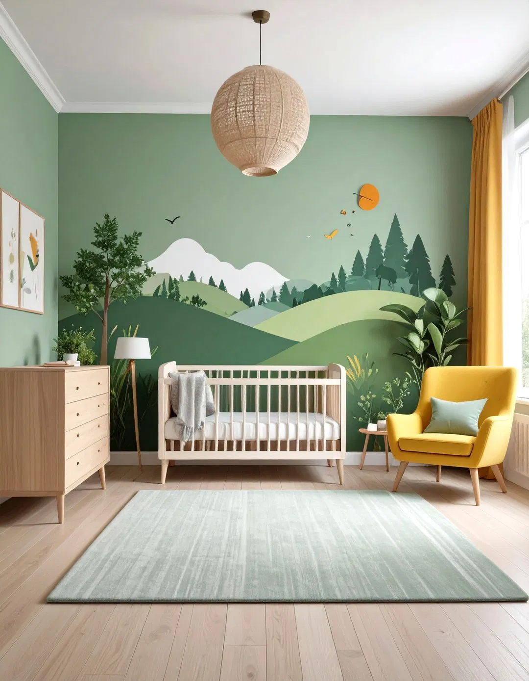 Artistic Mural Focal Point - Sage Green Nursery Ideas