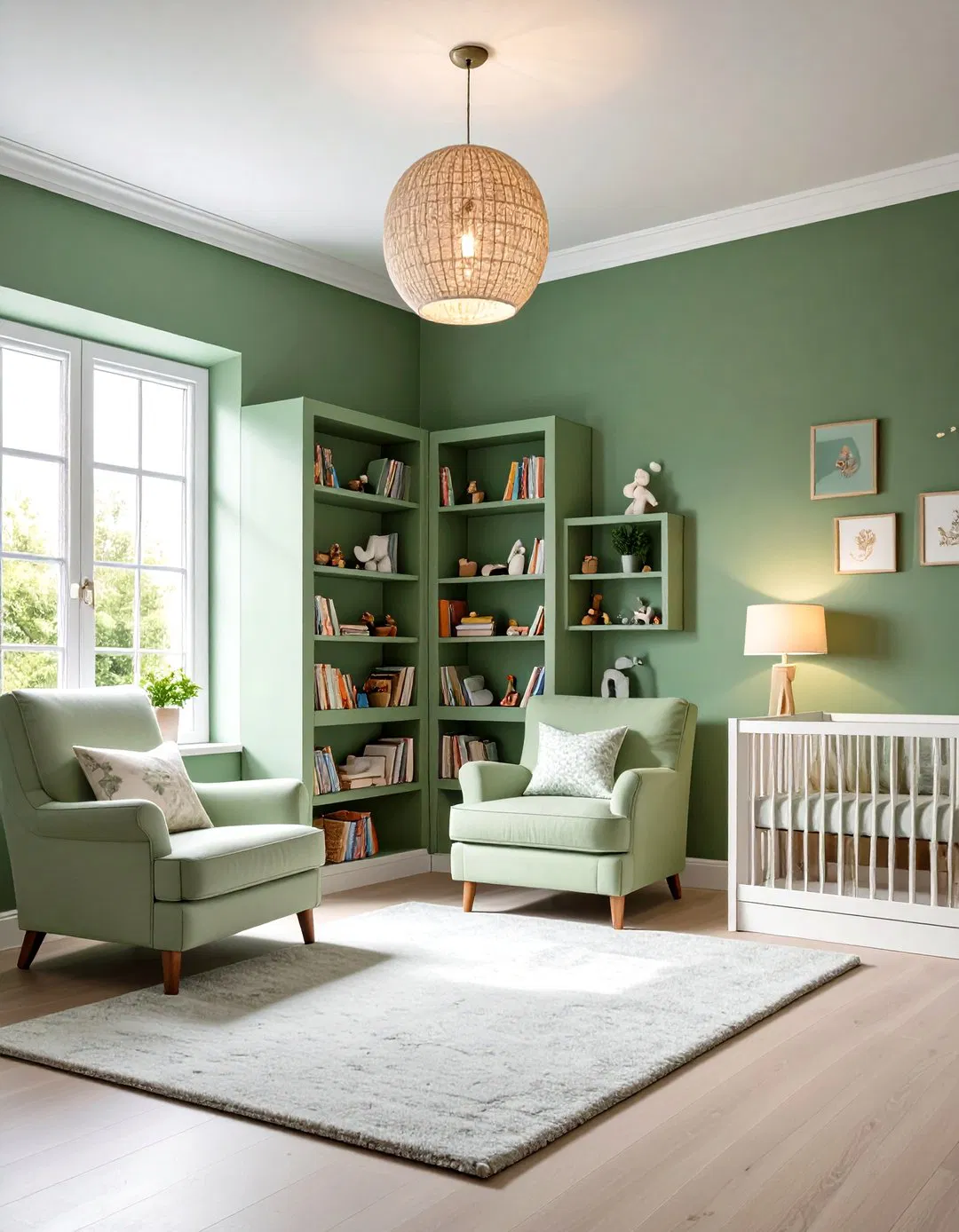 Cozy Reading Corner - Sage Green Nursery Ideas