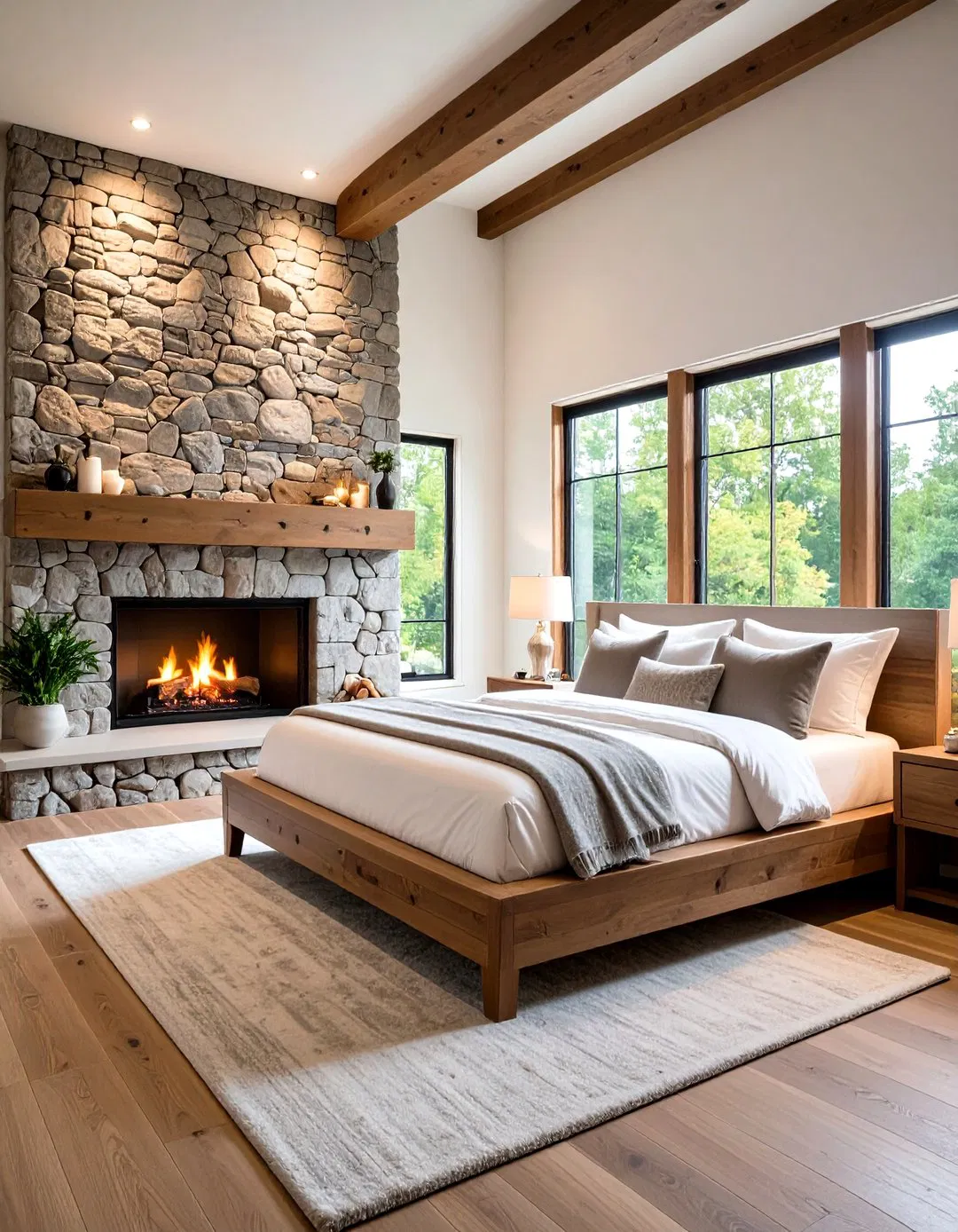 River Rock Fireplace Feature