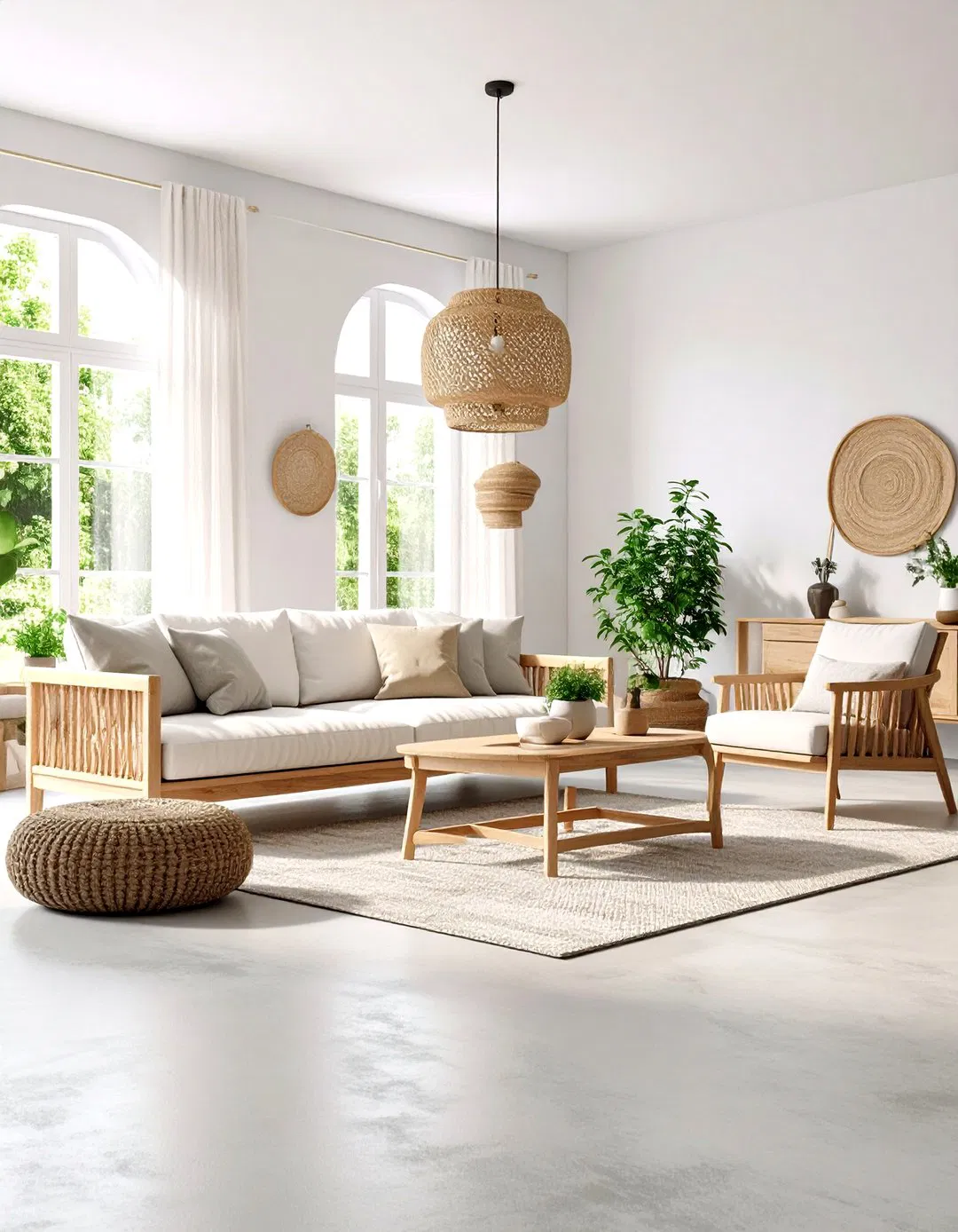 Scandinavian-Inspired Concrete Serenity - Rustic Concrete Floor Living Room Ideas