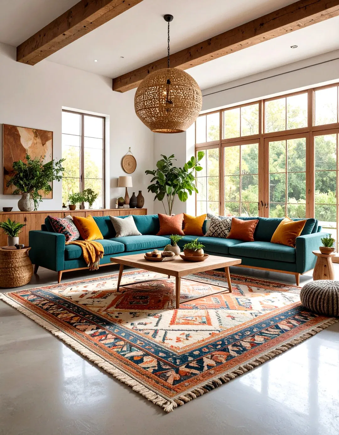 Seamless Open-Plan Concrete Design - Rustic Concrete Floor Living Room Ideas