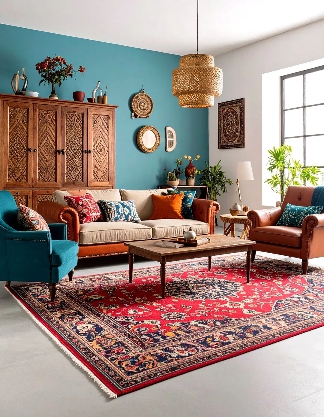 Vintage Furnishings Against Concrete Backdrop - Rustic Concrete Floor Living Room Ideas