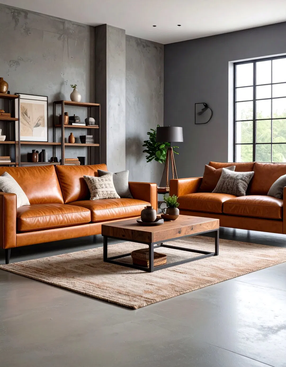 Leather and Concrete: A Bold Rustic Duo - Rustic Concrete Floor Living Room Ideas