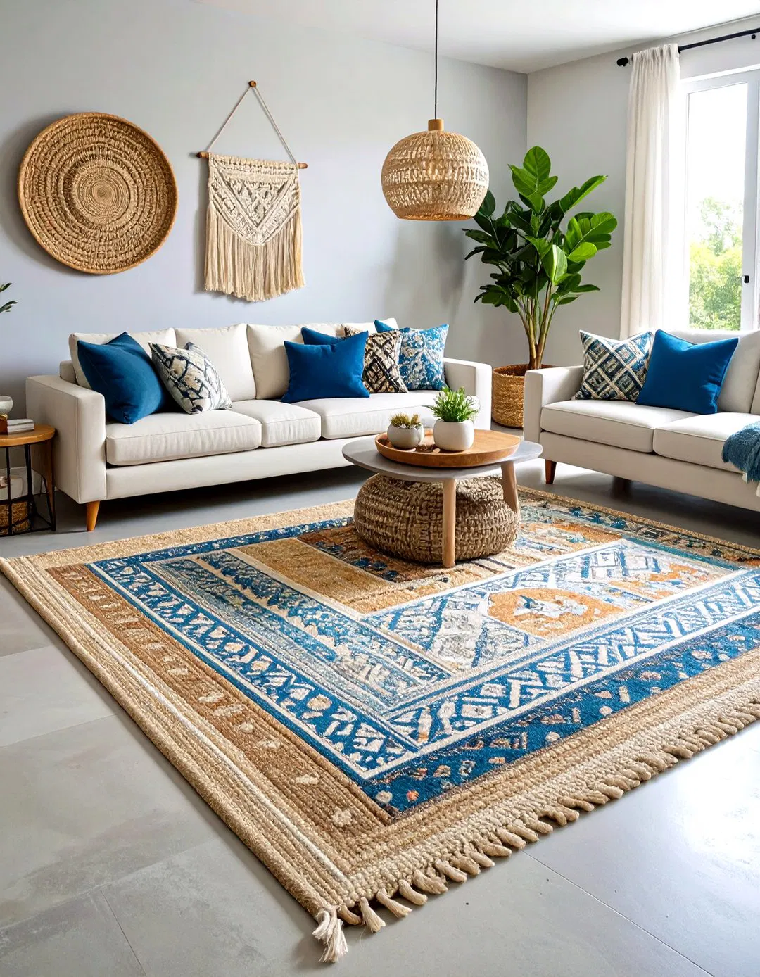 Strategic Rug Layering for Comfort and Style - Rustic Concrete Floor Living Room Ideas