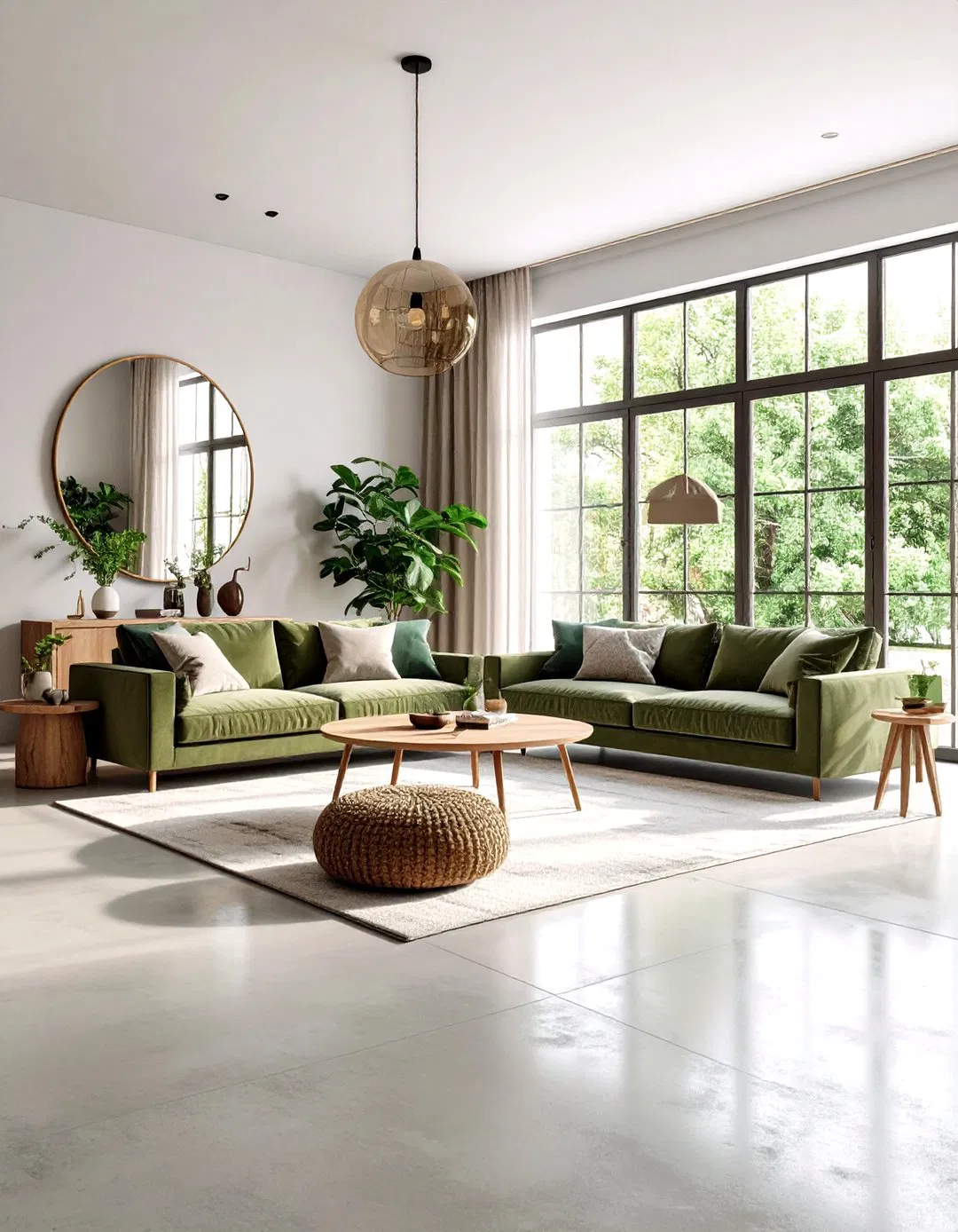 Amplifying Concrete's Beauty with Natural Light - Rustic Concrete Floor Living Room Ideas