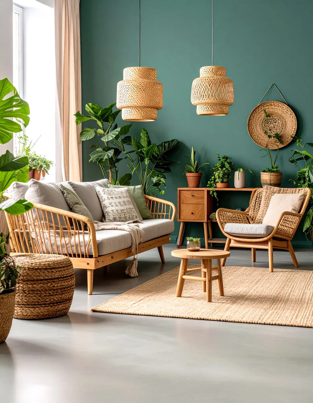 Soften Concrete with Lush Plant Life - Rustic Concrete Floor Living Room Ideas