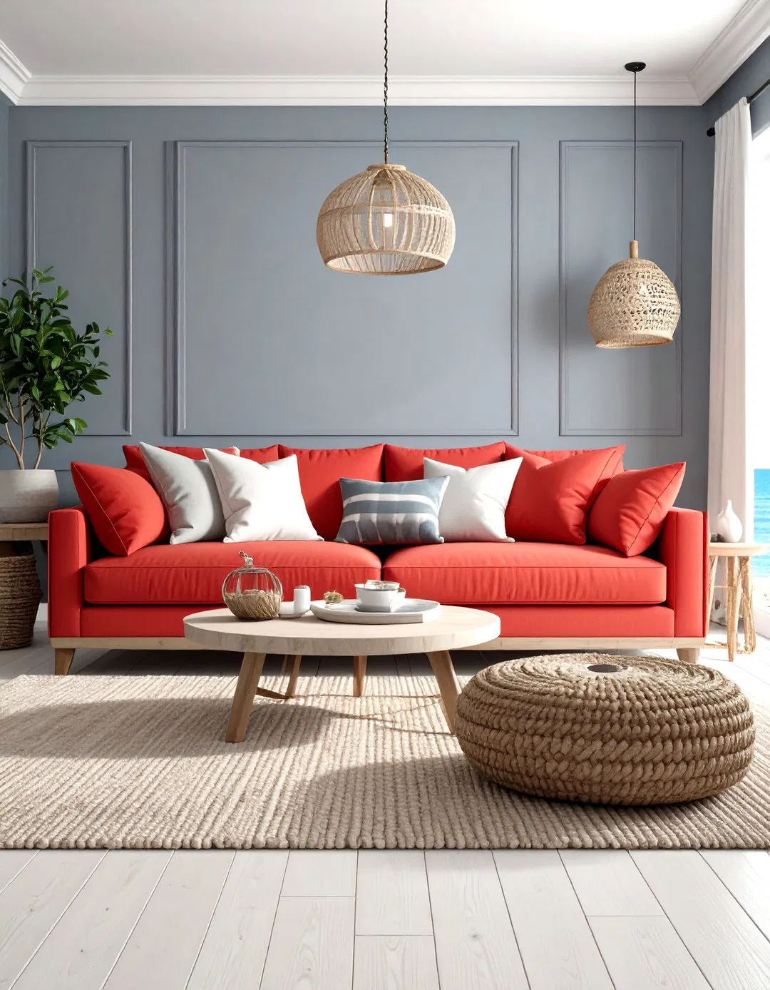 Coastal Contemporary with Coral Red and Driftwood Grey