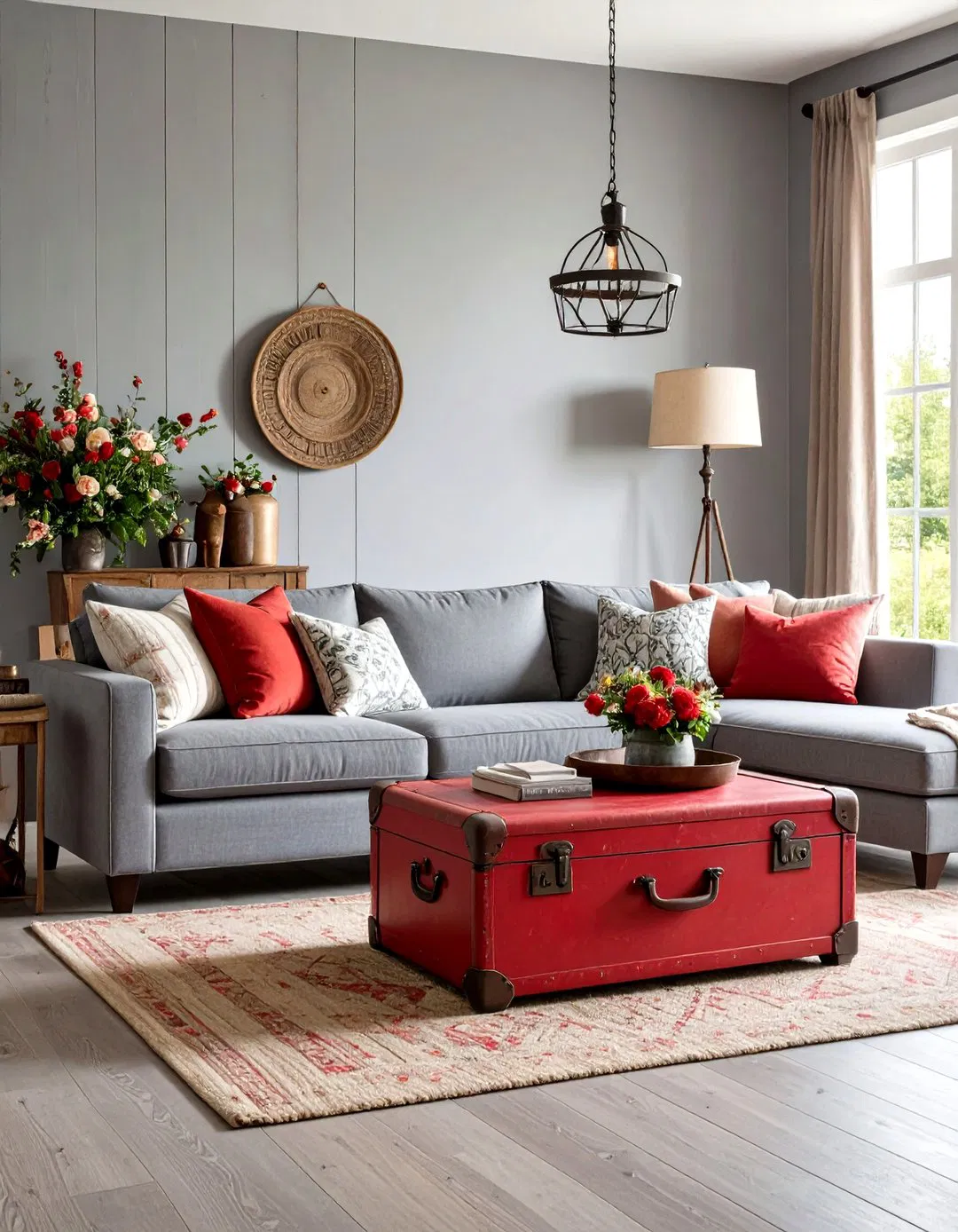 Rustic Farmhouse Charm with Red Barn and Grey Stone