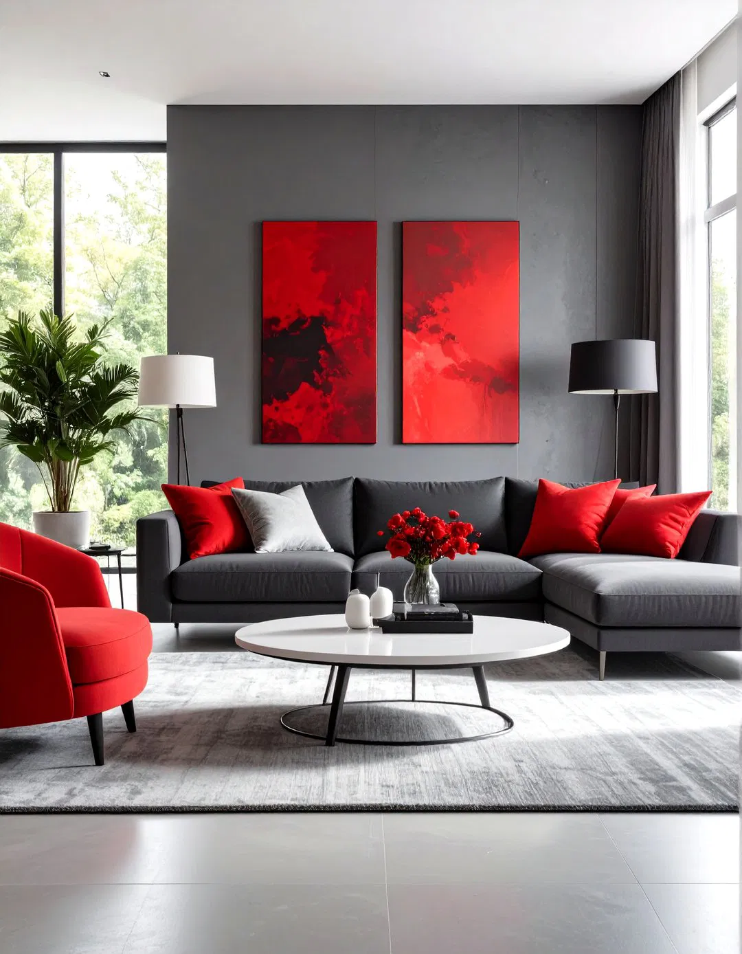Contemporary Grey Palette with Red Pop Art