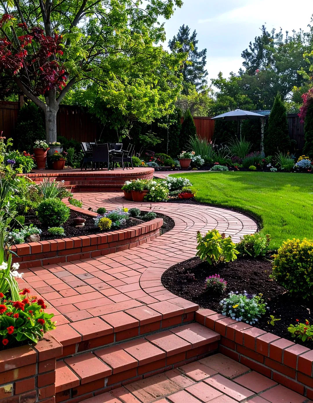 Multi-Level Red Brick Terraced Garden
