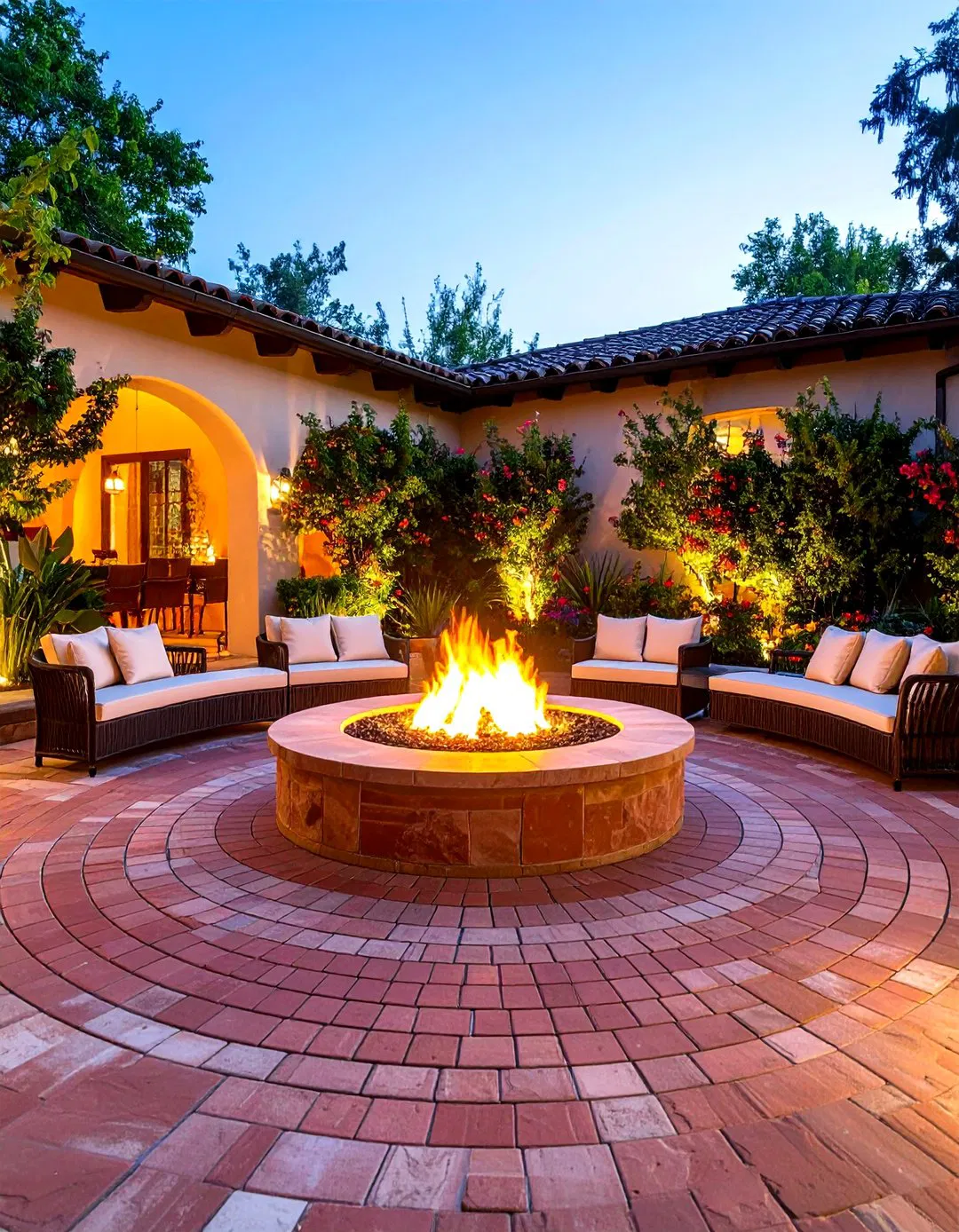 Red Paver Circular Fire Bowl Plaza