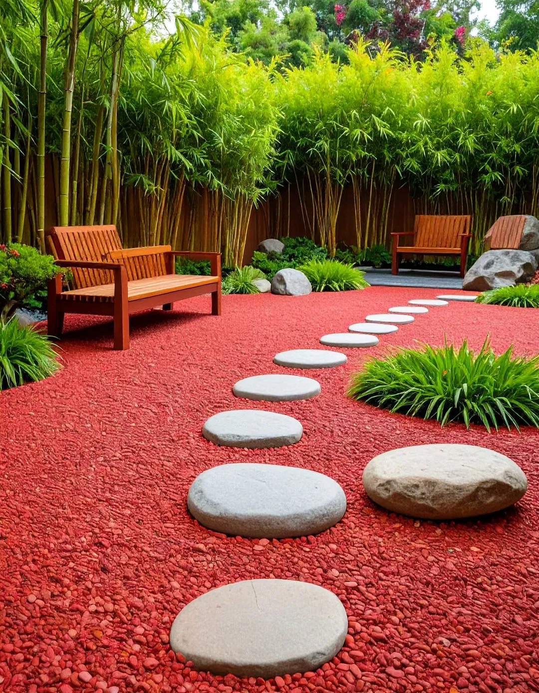 Red Paver Zen Meditation Garden