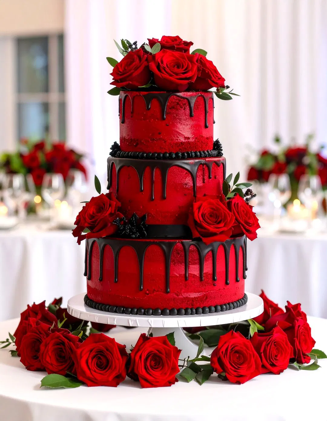 Red Velvet Wedding Cake with Black Fondant