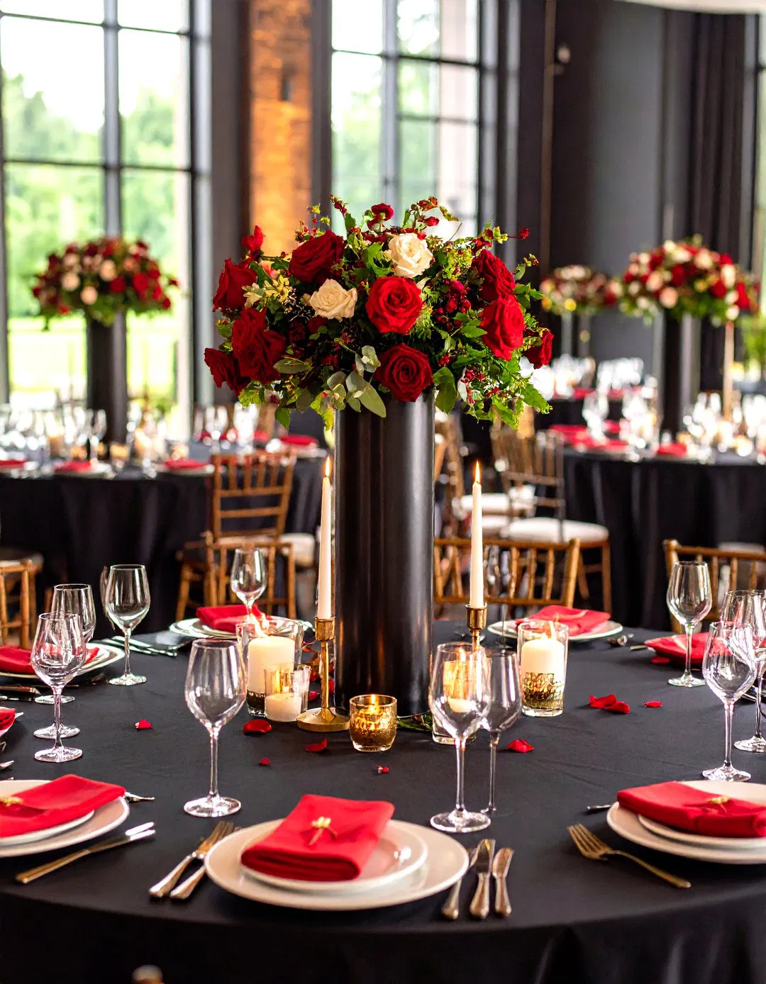 Red and Black Wedding Table Centerpieces