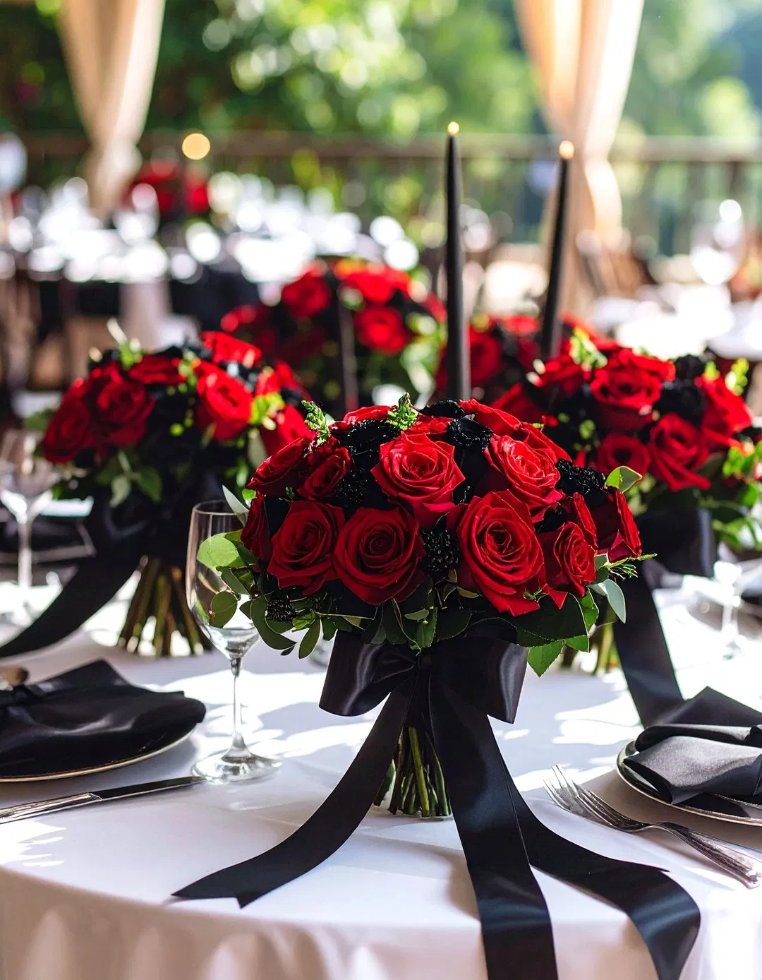Black Ribbon Wrapped Wedding Bouquets
