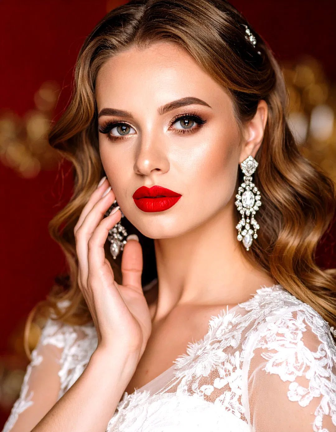 Bride Wearing Red Lipstick