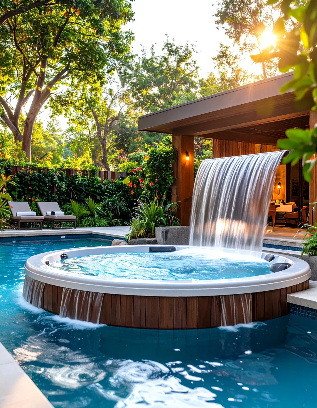 Raised Spillover Spa in Rectangle Pool