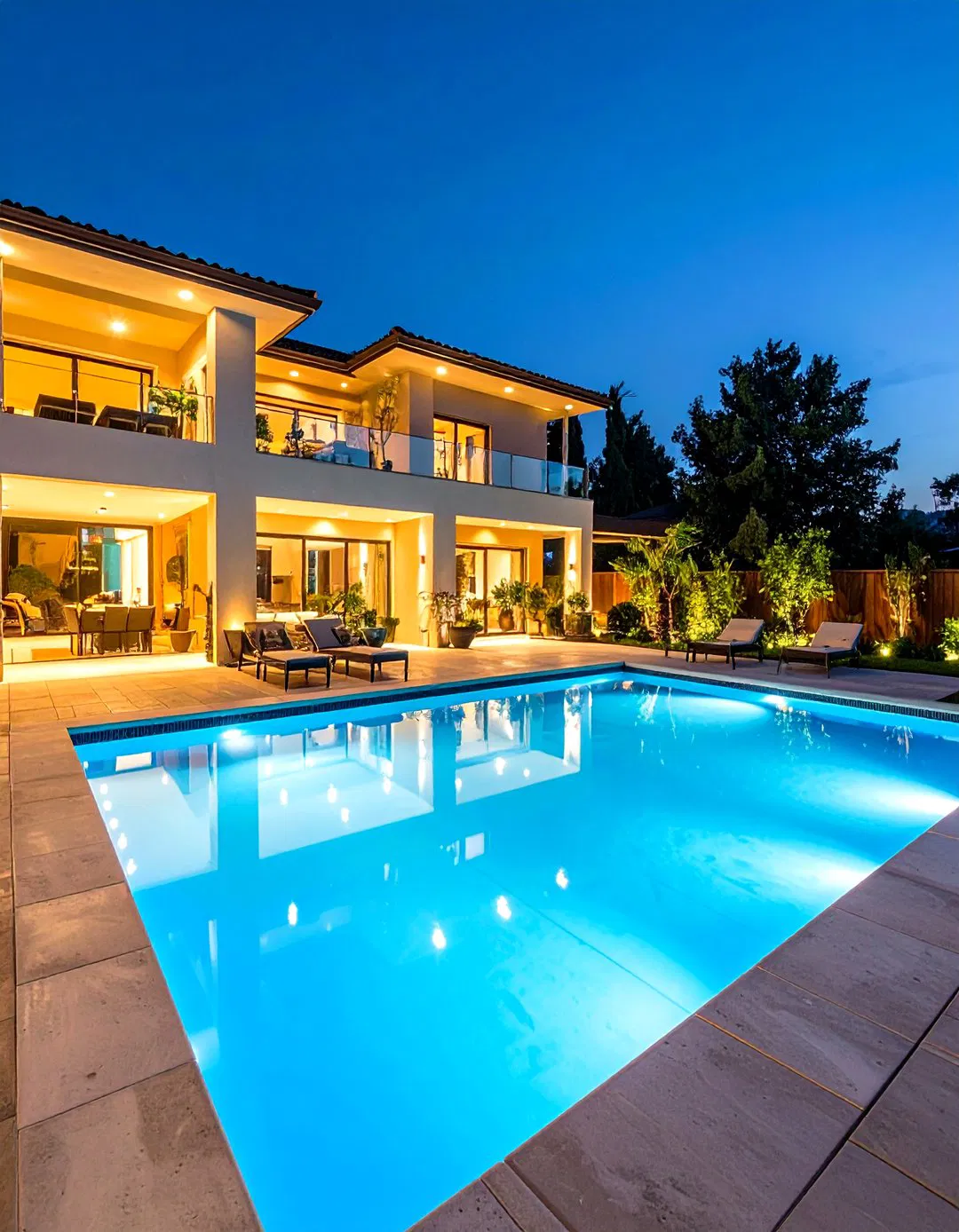 LED Lighting in Rectangle Pool and Hot Tub