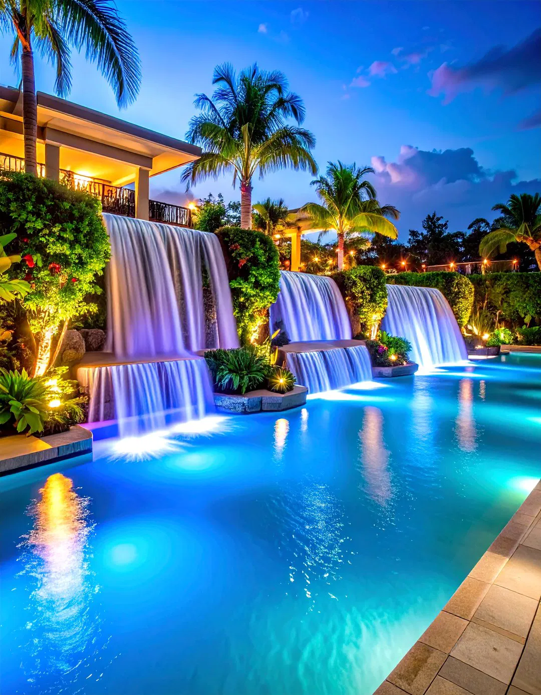 Water Features in Rectangle Pool and Hot Tub