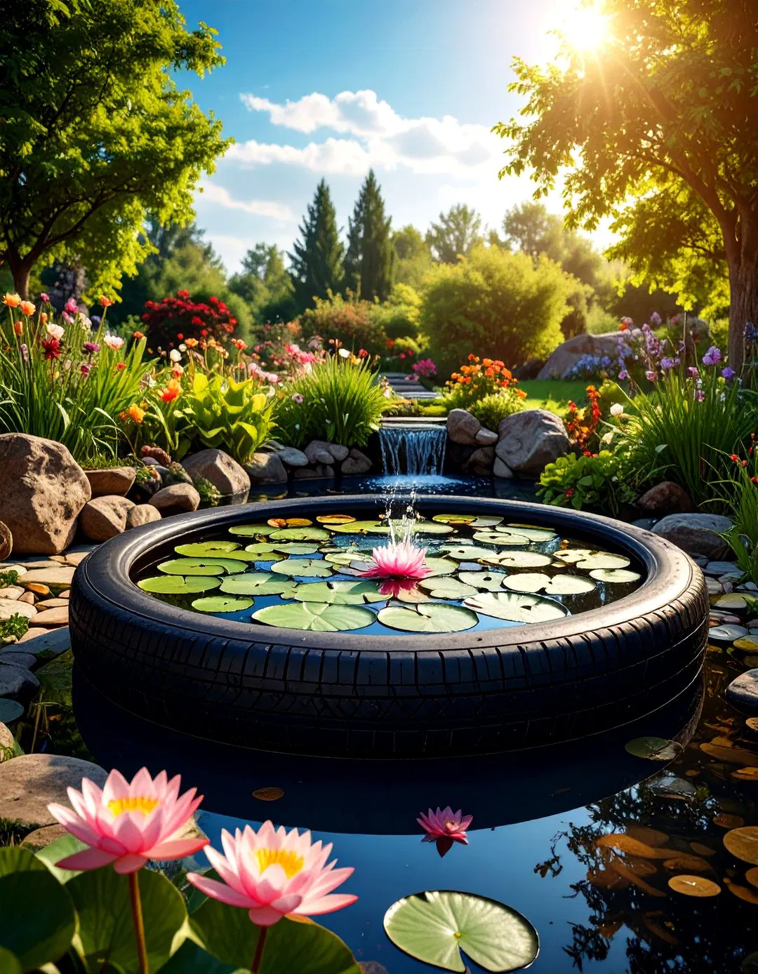 Tire Water Garden Feature
