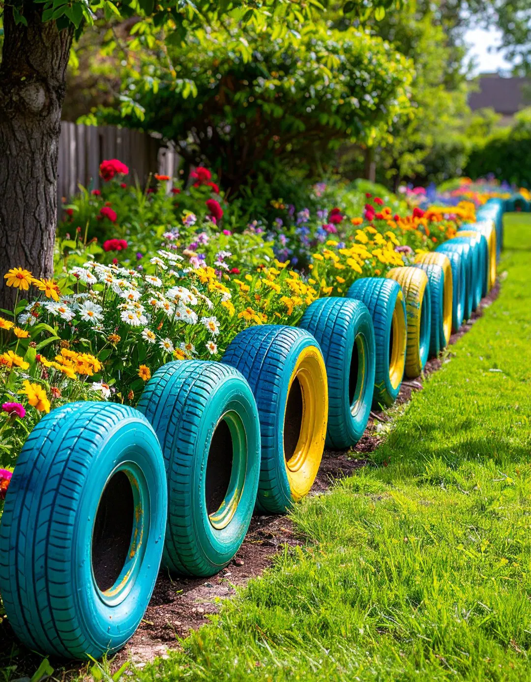 Painted Tire Ring Garden Edging