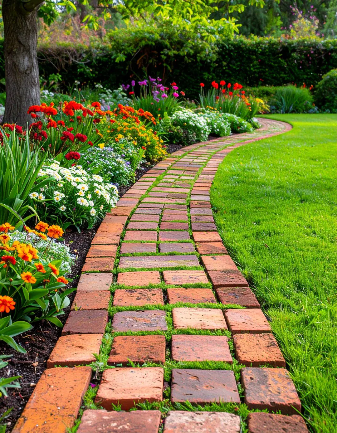 Rustic Salvaged Brick Garden Border