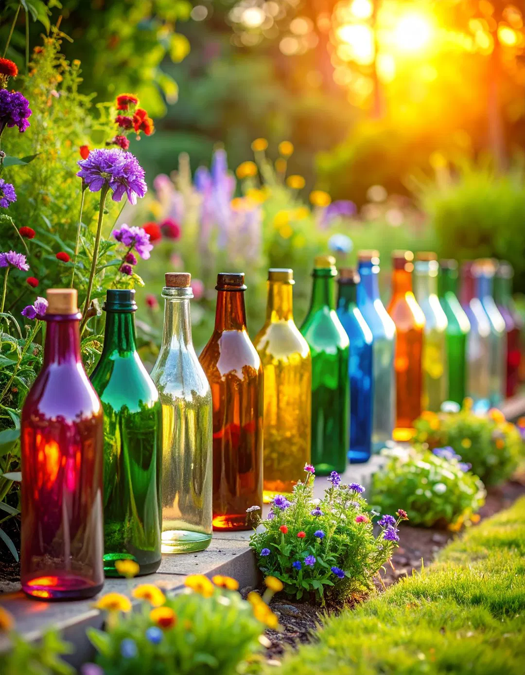 Mixed Glass Bottle Mosaic Garden Edging