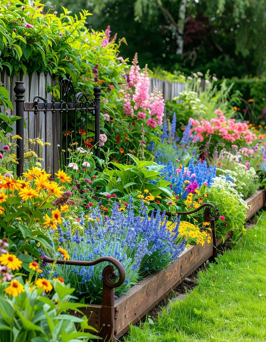 Repurposed Metal Bed Frame Garden Edging